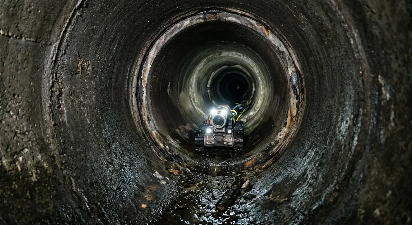Robotic sewer camera inspecting pipe interior for Drain Snake Service in Scio